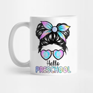 Hello Preschool Messy Hair Bun Girl Back To School First Day Mug